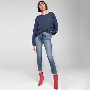 Rag & Bone Blue Alphaville Dre Capri Distressed Slim Boyfriend Denim Jeans